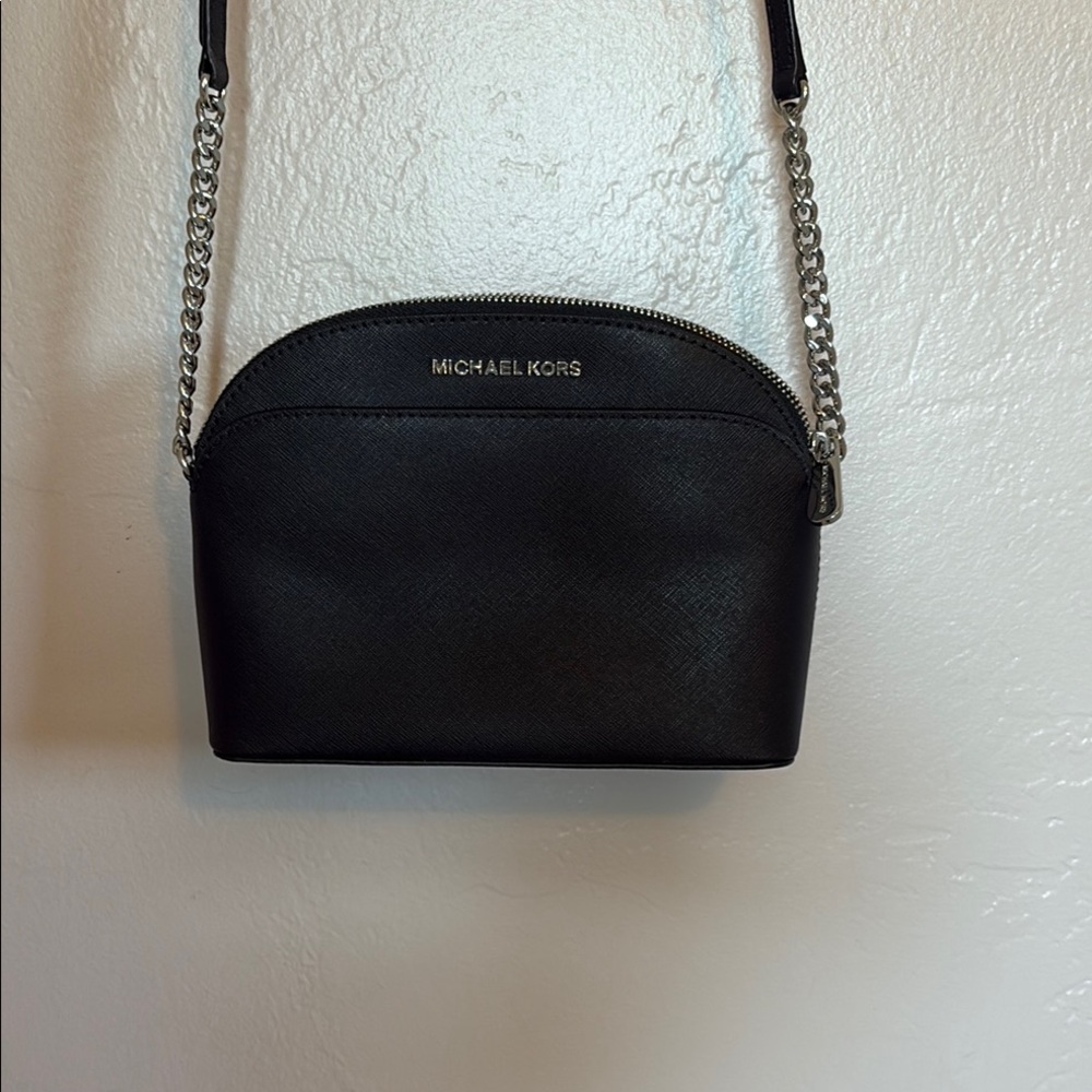 Michael Kors Black Dome Crossbody Bag with Silver Chain